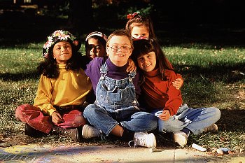 Boy with Down syndrome and his friends