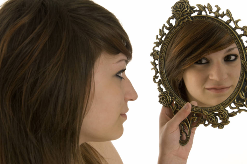 Girl Looking in Mirror, woman looking in mirror