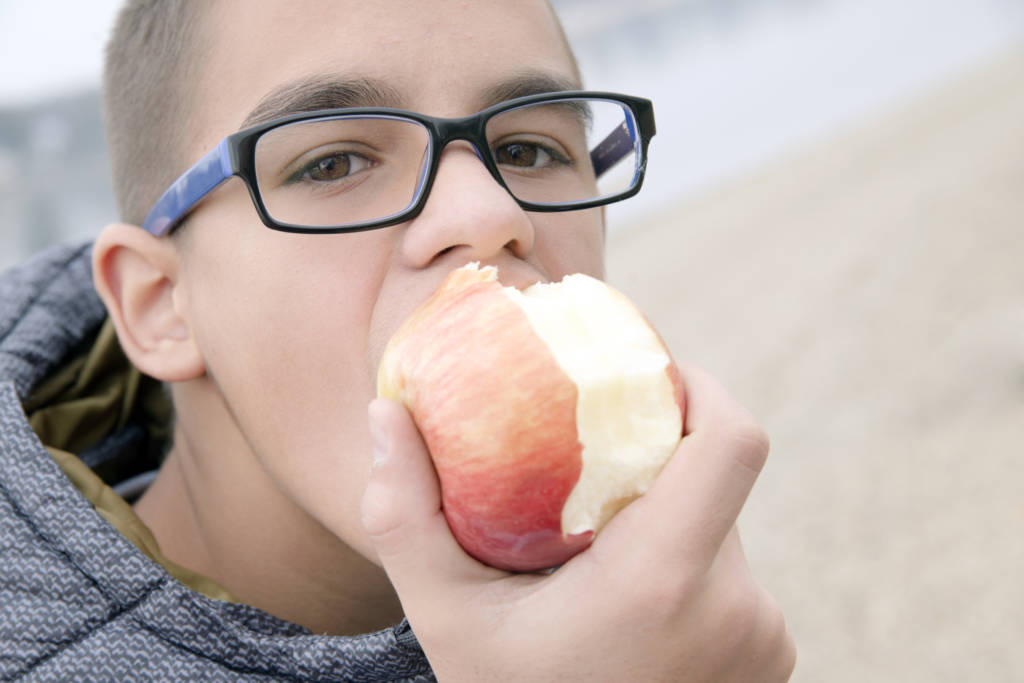 boy eating apple