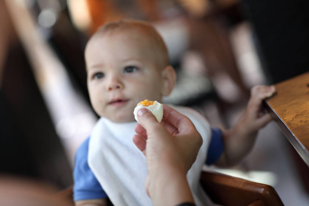 toddler eating egg